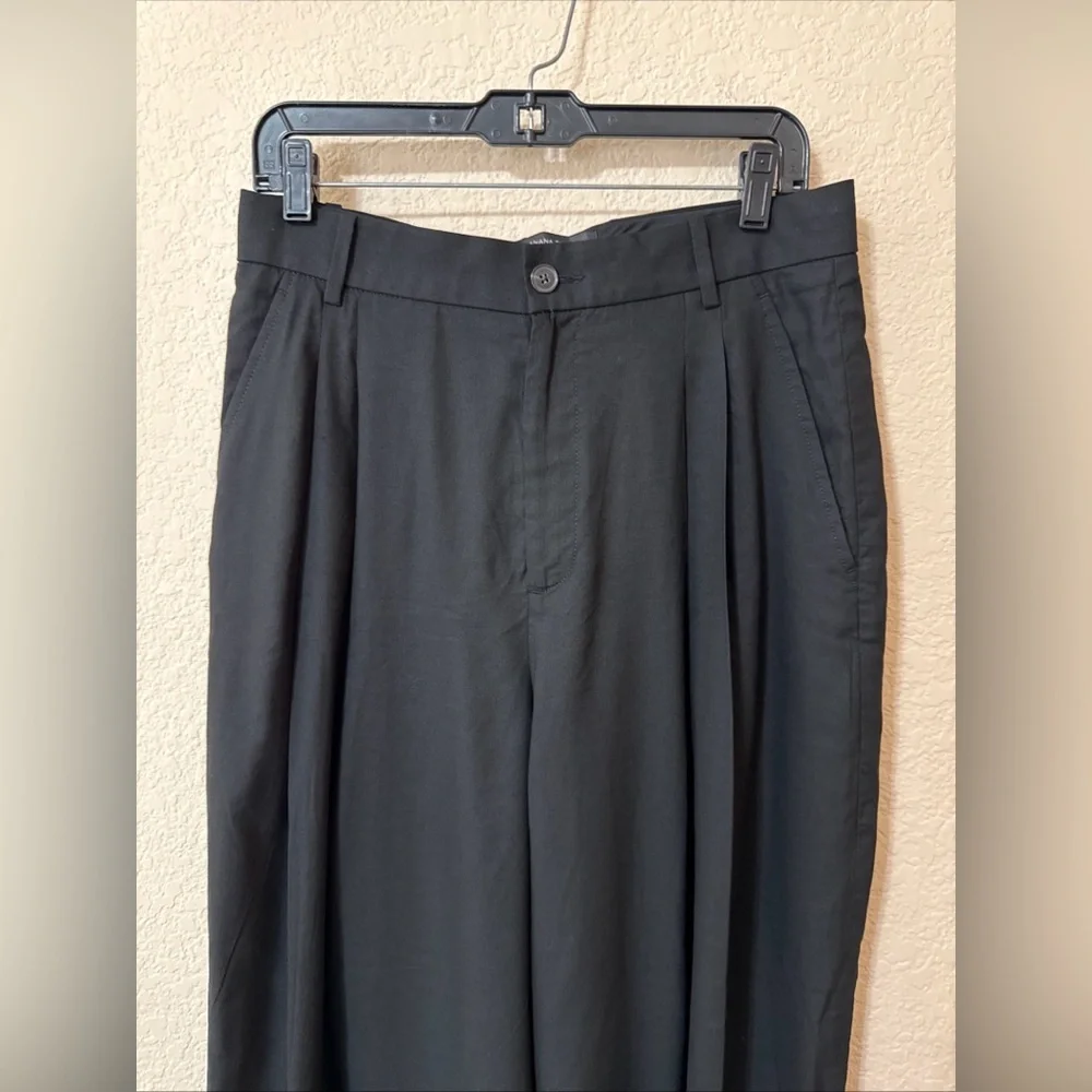 NWT Banana Republic Wide Leg Pleated Dress Pant Black Sz 8 Linen Blend High Rise